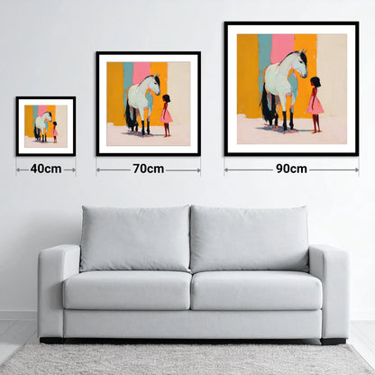 A Colourful Bond - size guide showing 40cm, 70cm and 90cm art prints