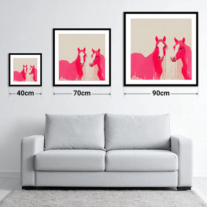 Vivid Pink Companions - size guide showing 40cm, 70cm and 90cm art prints