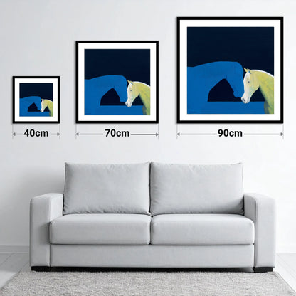 Silent Greeting - size guide showing 40cm, 70cm and 90cm art prints