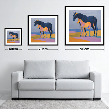 Midnight Mare Radiant Foal - size guide showing 40cm, 70cm and 90cm art prints