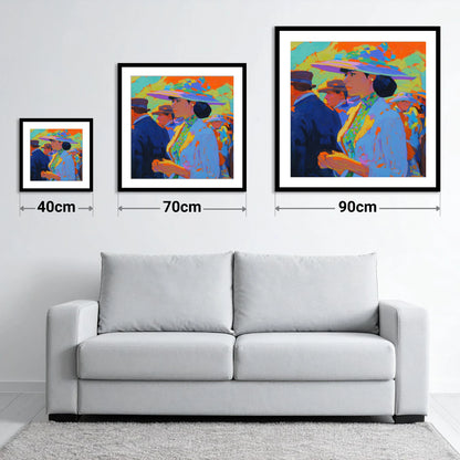 Ladies Day Elegance - size guide showing 40cm, 70cm and 90cm art prints
