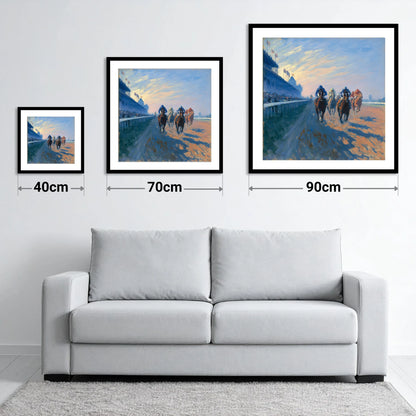 Thundering Towards Home - size guide showing 40cm, 70cm and 90cm art prints
