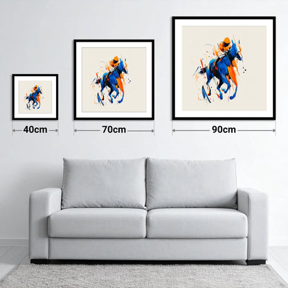 Velocity in Cobalt - size guide showing 40cm, 70cm and 90cm art prints
