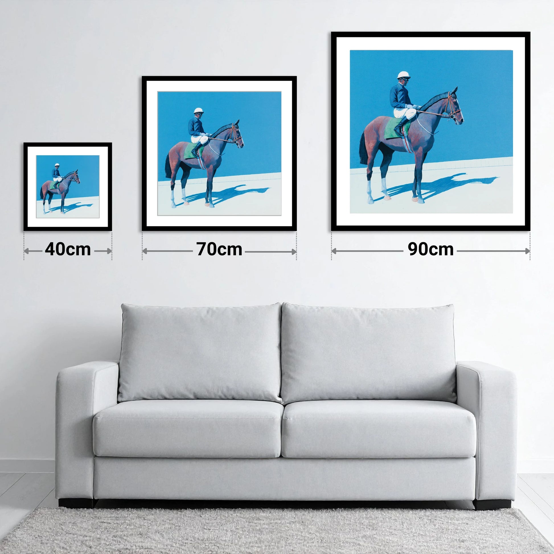 Before the Off - size guide showing 40cm, 70cm and 90cm art prints