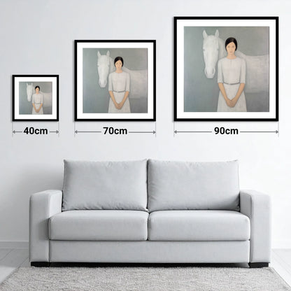 Quiet Connection - size guide showing 40cm, 70cm and 90cm art prints