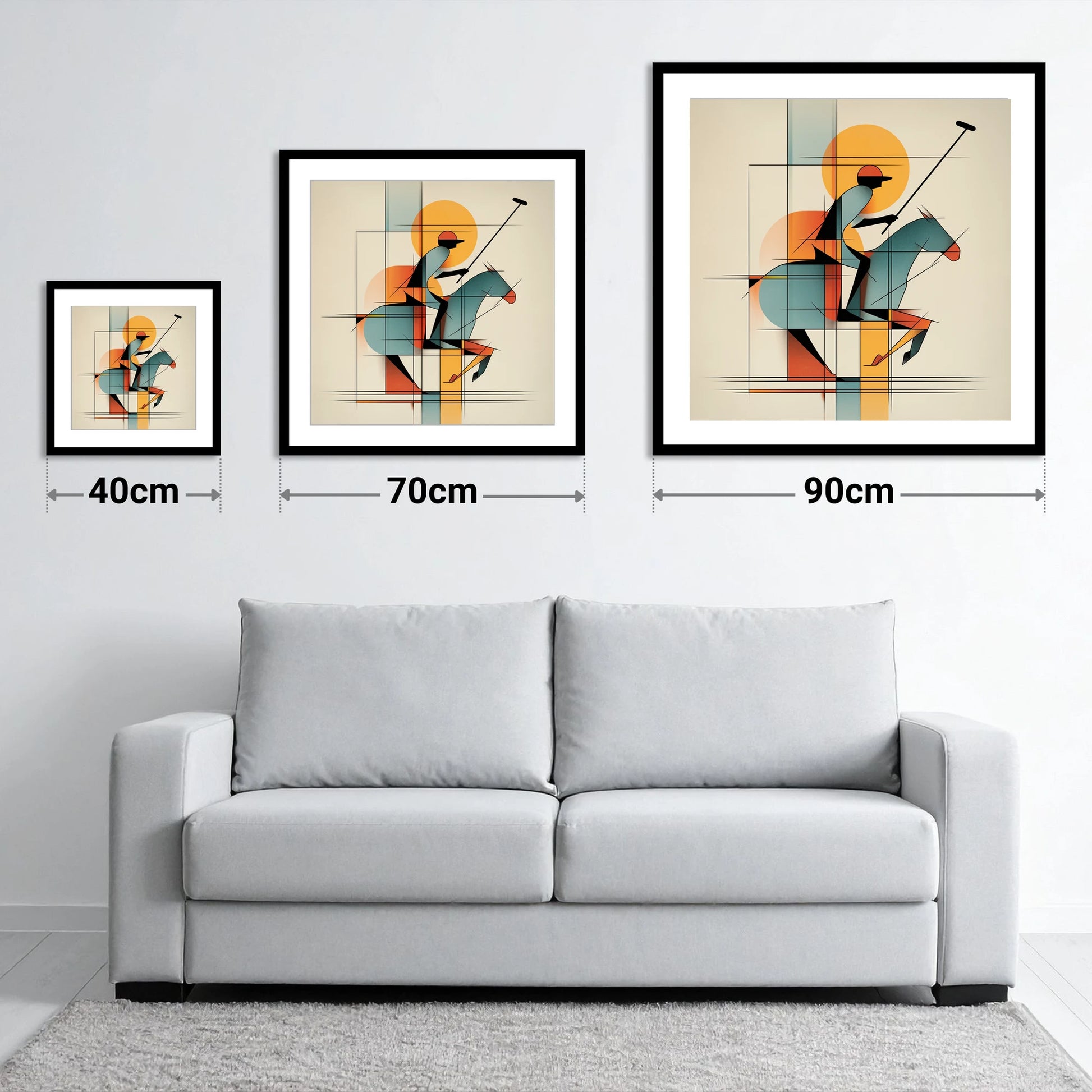 Structured Chukka - size guide showing 40cm, 70cm and 90cm art prints