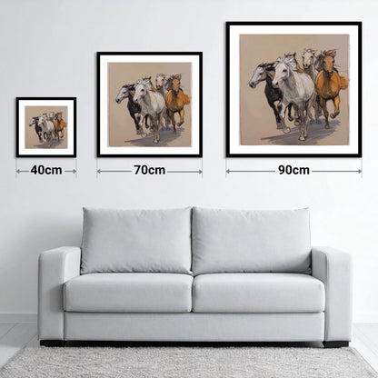 Unbridled Momentum - size guide showing 40cm, 70cm and 90cm art prints