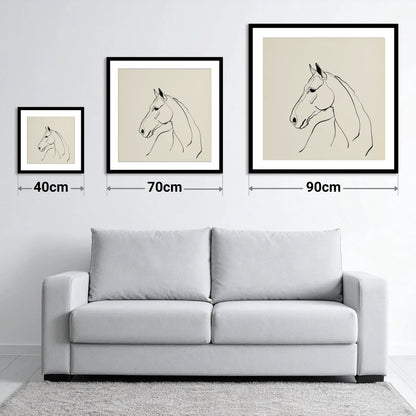 Fluid Equine Profile - size guide showing 40cm, 70cm and 90cm art prints
