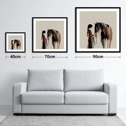 A Quiet Understanding - size guide showing 40cm, 70cm and 90cm art prints