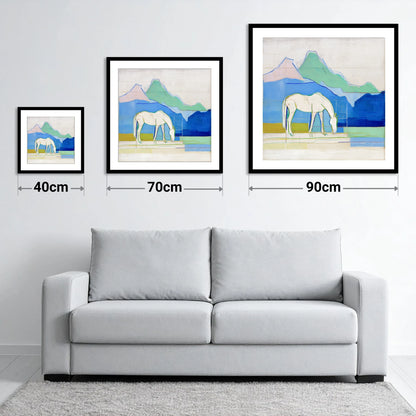 Abstract Azure Meadow - size guide showing 40cm, 70cm and 90cm art prints