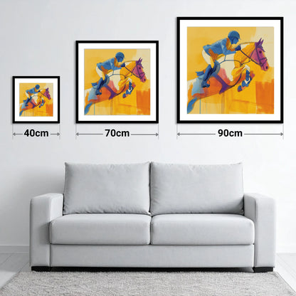 Airborne in Cobalt - size guide showing 40cm, 70cm and 90cm art prints