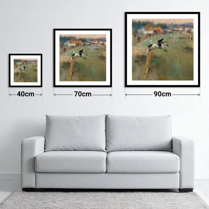 Clearing the Timber - size guide showing 40cm, 70cm and 90cm art prints