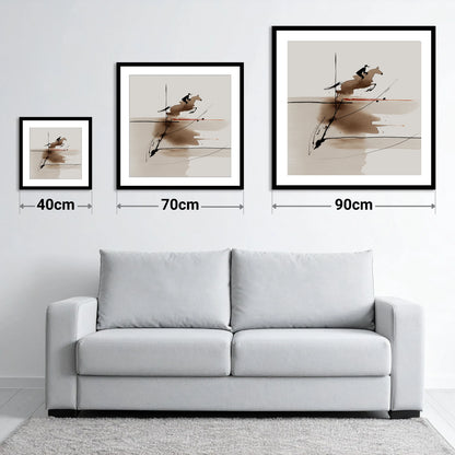 Sepia Suspension - size guide showing 40cm, 70cm and 90cm art prints