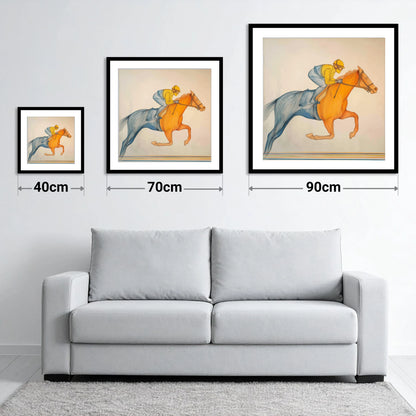 The Fluid Stride - size guide showing 40cm, 70cm and 90cm art prints