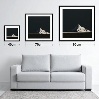 Alpine Solitude - size guide showing 40cm, 70cm and 90cm art prints
