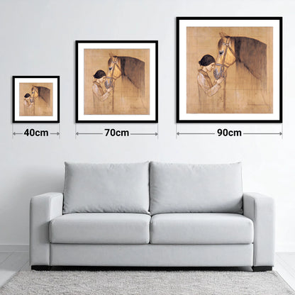 The Silent Bond - size guide showing 40cm, 70cm and 90cm art prints