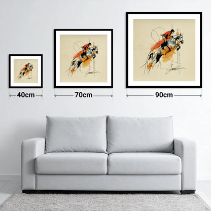 Suspended in Amber - size guide showing 40cm, 70cm and 90cm art prints