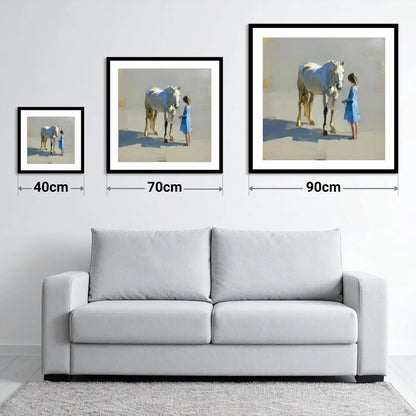 Sunlit Connection - size guide showing 40cm, 70cm and 90cm art prints