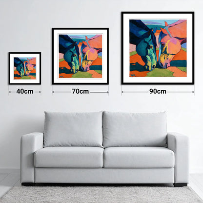 Vibrant Companions - size guide showing 40cm, 70cm and 90cm art prints