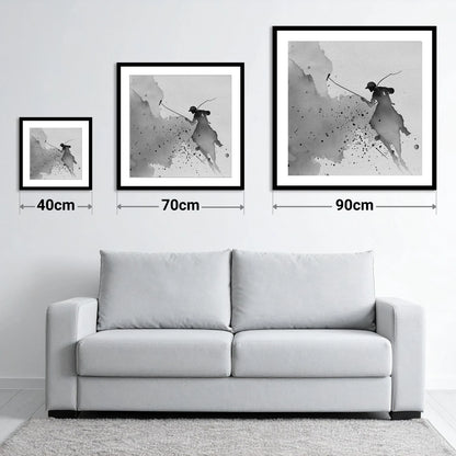 Dynamic Polo Silhouette - size guide showing 40cm, 70cm and 90cm art prints
