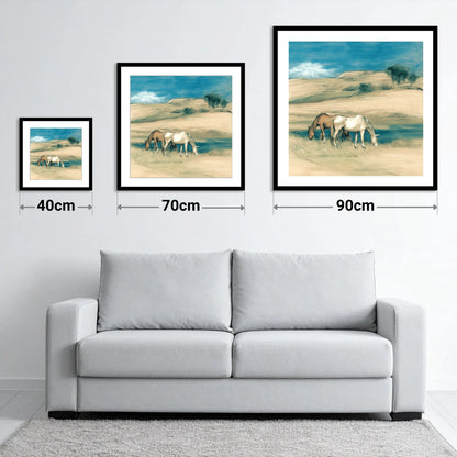 Quiet Companions - size guide showing 40cm, 70cm and 90cm art prints