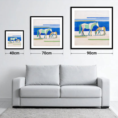 Azure Equine Geometry - size guide showing 40cm, 70cm and 90cm art prints