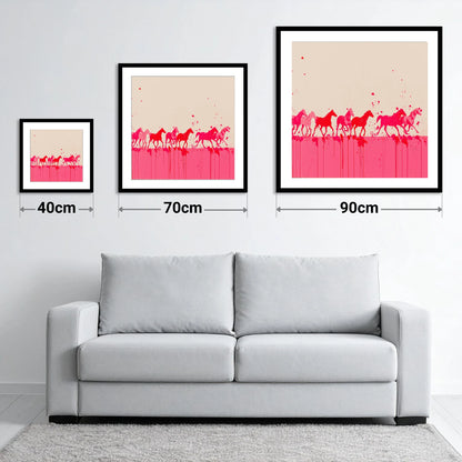 Magenta Motion - size guide showing 40cm, 70cm and 90cm art prints