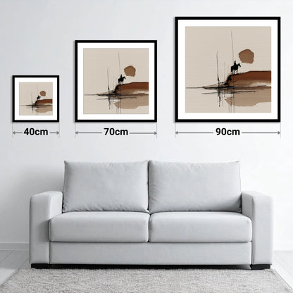 The Quiet Horizon - size guide showing 40cm, 70cm and 90cm art prints