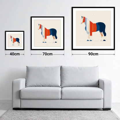 Modernist Equine Silhouette - size guide showing 40cm, 70cm and 90cm art prints