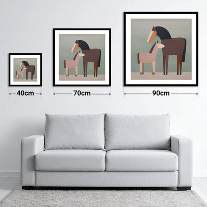 Quiet Companions - size guide showing 40cm, 70cm and 90cm art prints