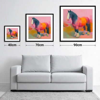 Vibrant Heavy Horse - size guide showing 40cm, 70cm and 90cm art prints