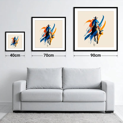 Bold Frontier Spirit - size guide showing 40cm, 70cm and 90cm art prints