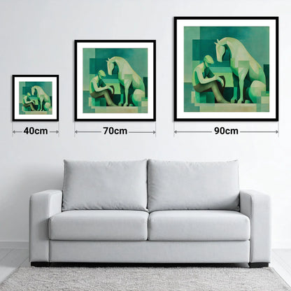 Silent Conversation - size guide showing 40cm, 70cm and 90cm art prints