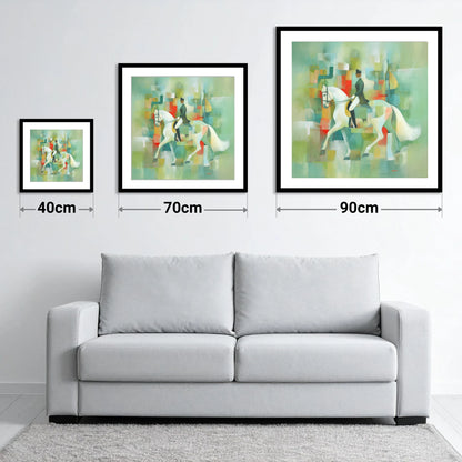 Modern Dressage Mosaic - size guide showing 40cm, 70cm and 90cm art prints