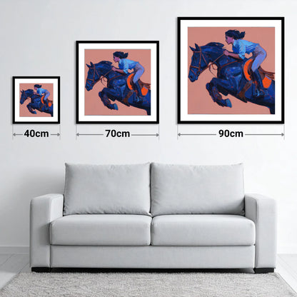 Indigo Flight - size guide showing 40cm, 70cm and 90cm art prints