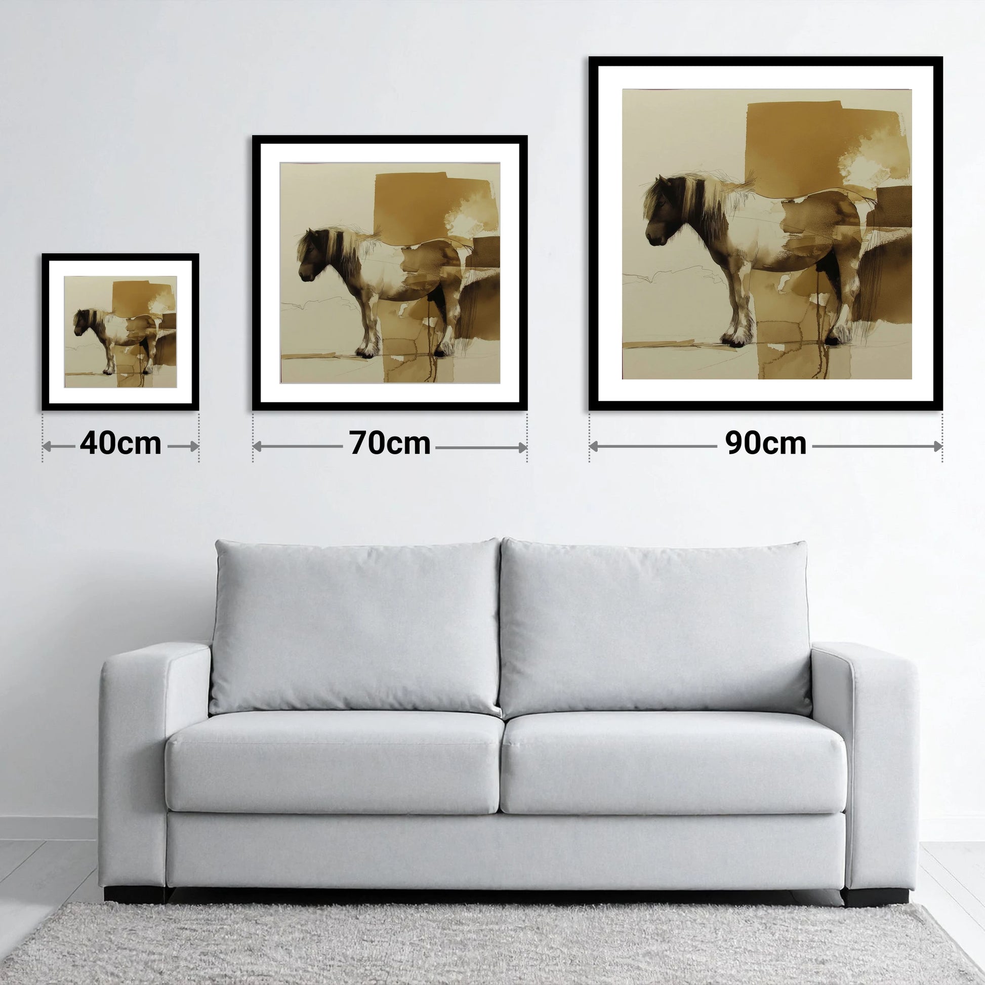 Earthy Cob Profile - size guide showing 40cm, 70cm and 90cm art prints