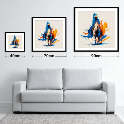 Frontier Spirit in Motion - size guide showing 40cm, 70cm and 90cm art prints
