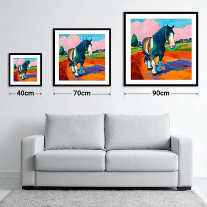 Vibrant Coloured Cob - size guide showing 40cm, 70cm and 90cm art prints