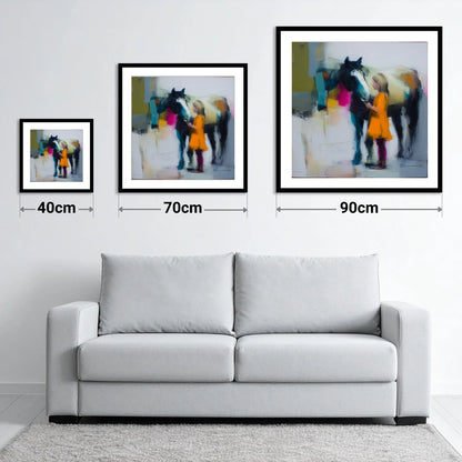 Vibrant Connection - size guide showing 40cm, 70cm and 90cm art prints