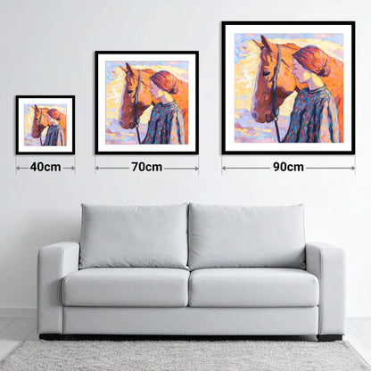 Radiant Connection - size guide showing 40cm, 70cm and 90cm art prints
