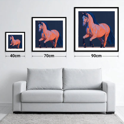 Vibrant Dressage Equine - size guide showing 40cm, 70cm and 90cm art prints