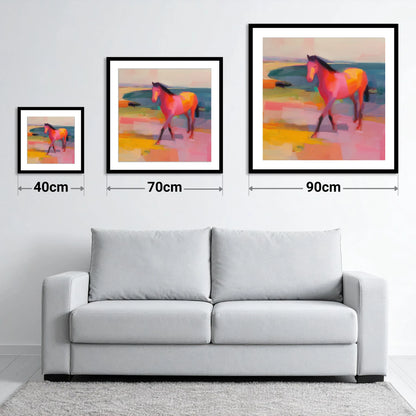 Vibrant Painted Stride - size guide showing 40cm, 70cm and 90cm art prints