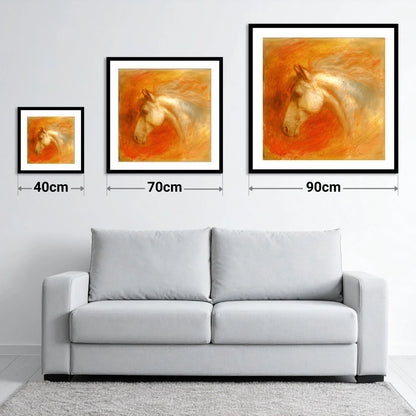 Radiant Terracotta Spirit - size guide showing 40cm, 70cm and 90cm art prints