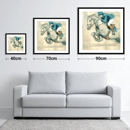 Suspended Flight - size guide showing 40cm, 70cm and 90cm art prints