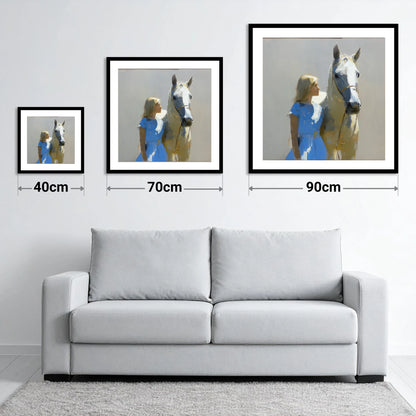 A Sunlit Bond - size guide showing 40cm, 70cm and 90cm art prints