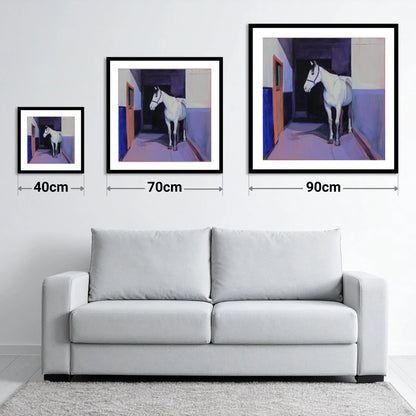 Twilight Stable Solitude - size guide showing 40cm, 70cm and 90cm art prints