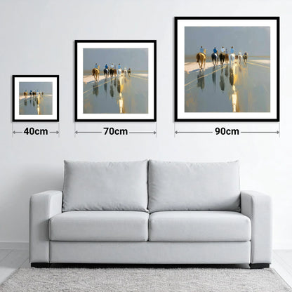 The Morning String - size guide showing 40cm, 70cm and 90cm art prints
