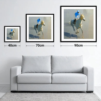The Blue Silk Focus - size guide showing 40cm, 70cm and 90cm art prints
