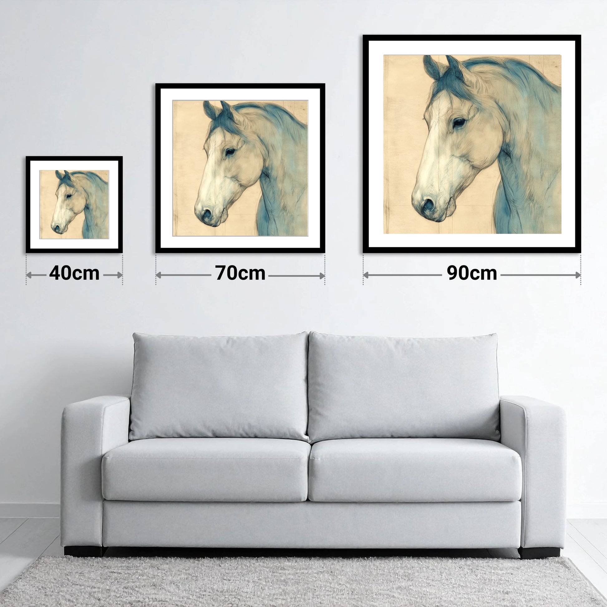 Parchment Profile Study - size guide showing 40cm, 70cm and 90cm art prints