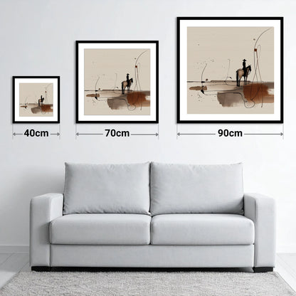 The Silent Frontier - size guide showing 40cm, 70cm and 90cm art prints